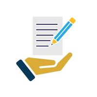 education icon. Notes and Highlighting Tools in hand. notes with pencil. learning, clever. Flat style vector
