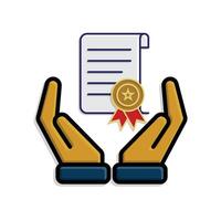 education icon. scholarship in two hand. slightly rolled paper with award certificate or ribbon. clever. isometric design style vector