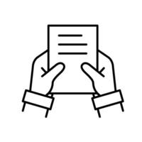 Remote Work. Shared docs icon. Two hands holding shared document. collaboration. Outline design style vector