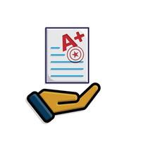 education icon. Live Grade and Report Card in hand. A plus grade sheet with a stamp icon. clever. isometric design vector