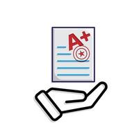 education icon. Live Grade and Report Card. A plus grade sheet with a stamp icon. smart, learning, clever. Mixed design vector