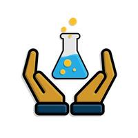 education icon. science experiment in two hand. beaker with liquid. clever. isometric design style vector