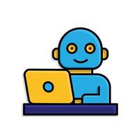 ai icon. AI Personal Assistant. Virtual coworker. Humanoid bot on desk with laptop. UI, education. isometric design style vector