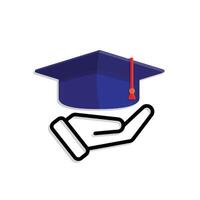 education icon. student in hand. graduation cap. smart, study, clever. mixed design style vector