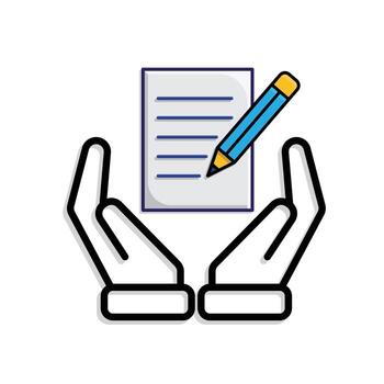 education icon. Notes and Highlighting Tools in hand. notes with pencil. smart, learning, clever. Mixed design vector