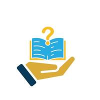 education icon. question or issue in hand. book or paper question mark. smart. Flat design style vector