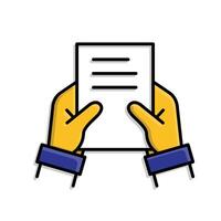 Remote Work. Shared docs icon. Two hands holding shared document. collaboration. Mixed design style vector