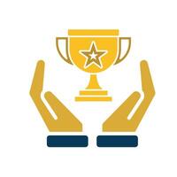 education icon. learning result or trophy in two hand. gold trophy with star in the middle. smart. Flat design style vector