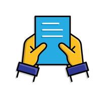 Remote Work. Shared docs icon. Two hands holding shared document. collaboration. Isometric design style vector
