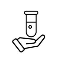 education icon. Subject Icon science in hand. test tube with blue liquid inside. smart, clever. Outline design vector