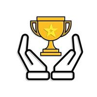 education icon. learning result or trophy in two hand. smart, learning, clever. Mixed design style vector