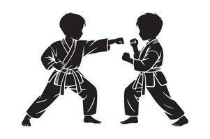 Two boys practice karate, isolated on white background vector