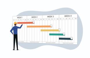 Project Management Concept. Writing on the Project Timeline to Ensure Timely Completion. Timeline and project tracking. vector