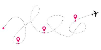 Set of aircraft route lines with dashed and dotted pathways for airplane travel illustrations and global flight tracking maps showing aviation network patterns and sky navigation routes vector
