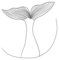 One line sketch of whale tail minimalist hand drawn ocean animal contour illustration vector
