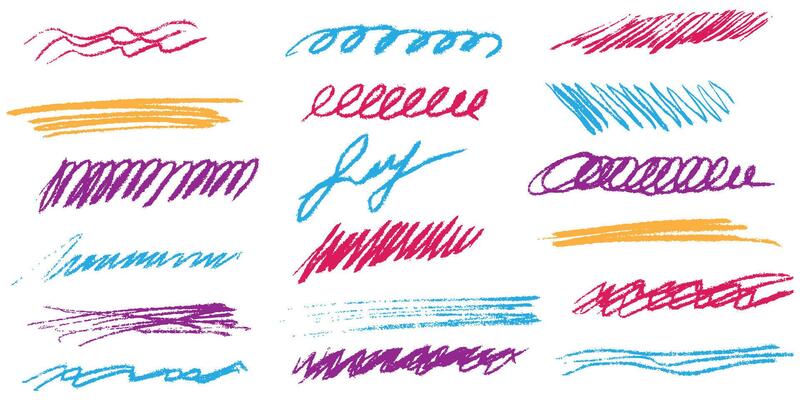 Hand drawn line brush doodle stroke with pencil and pen sketch texture. Crayon and chalk scribble underline shapes with handwritten marker paint effect. grunge cross drawn emphasis element.