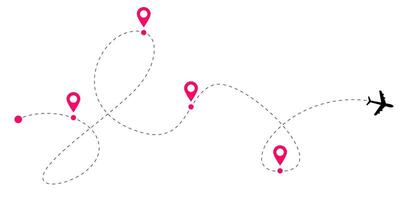 Dotted aircraft route lines with airplane flight paths and curved navigation trails showing dashed tracking connections for global aviation and travel themed stock illustration concepts vector