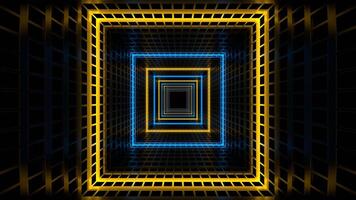 Blue and Yellow Movement of Light Through Grid Tunnel Background VJ Loop in 4K video