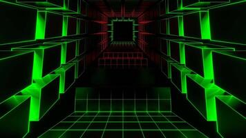 Green and Red Neon Cyberpunk Stairs Background VJ Loop in 4K video