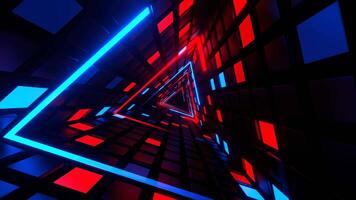 Red and Blue Neon Triangle Tunnel Background VJ Loop in 4K video