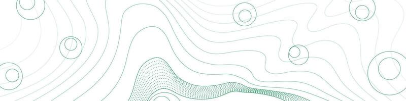 Technology minimal background with green wavy lines and circles vector