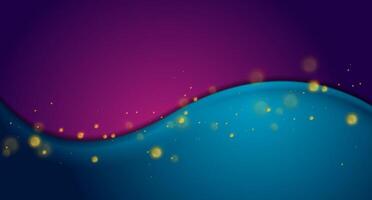 Blue violet wave and golden bokeh lights abstract retro glowing background vector