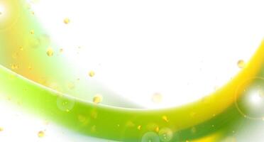 Green yellow smooth waves and golden bokeh lights abstract retro glowing background vector