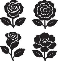 A set of flower black silhouette like rose vector