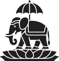 Sacred Elephant on Lotus, Traditional Indian Motif Flat Black silhouette vector
