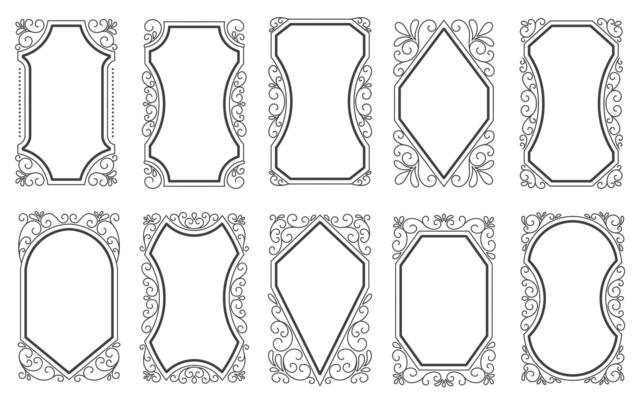 Collection of Elegant Ornate Frames and Borders for Various Design Purposes. with line art design style