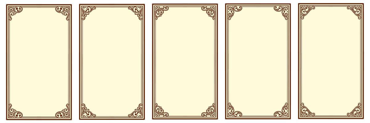 Set of Decorative Frames with Ornate Corners. Collection of vintage floral border design frames