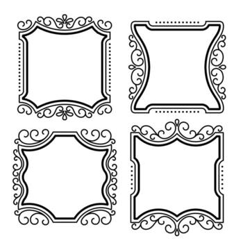 Set of Four Decorative Frame Designs with Swirls and Ornaments. with line art design style vector