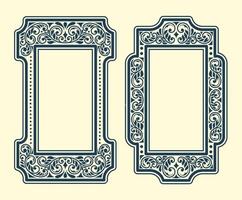 Pair of Ornate Rectangle Frames with Floral Scrollwork. with line art design style vector