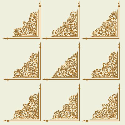 Set of floral corner border element collection. frame vintage floral design