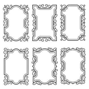 set of vintage ornamental frames with curved decorations and classic and elegant scroll patterns vector