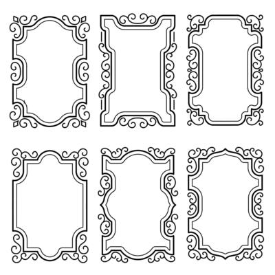 set of vintage ornamental frames with curved decorations and classic and elegant scroll patterns