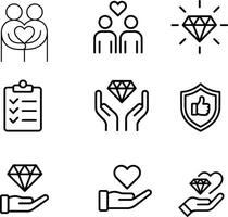 Trust and Value Icon Set Minimal Line Icons for Care, Quality, and Relationships vector