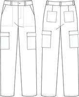 Men's Cargo Pants Front and Back Illustration, Utility Pants with Large Pockets vector