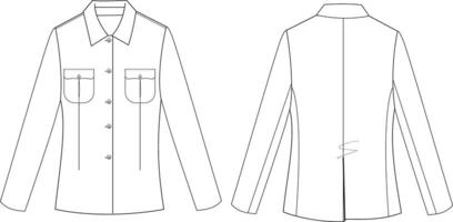 Long Sleeve Shirt Front and Back Illustration, Buttoned Shirt with Front Pockets vector