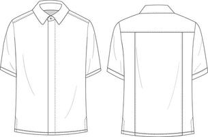 Men's Short Sleeve Shirt Front and Back Illustration, Button-Up Shirt with Simple Design vector