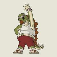 retro cartoon stegosaurs mascot doing warm up vector