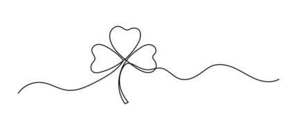 Clover with three petals one line drawing, symbol of St. Patrick s Day continuous outline sketch vector