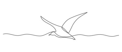 Seagull one line illustration, hand drawn bird in doodle style. continuous outline sketch. vector