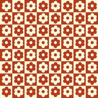 Retro checkerboard with red and white flower seamless pattern.Surface for textile.Decoration ornament for fabric or cloth.Modern or vintage backdrop.Cute wrapping paper. vector