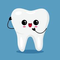 Smiling and waving kawaii tooth on blue background vector