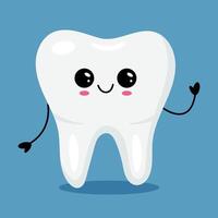 Kawaii style white tooth character waving and smiling vector