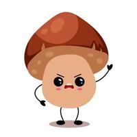 Cute kawaii mushroom character with angry expression vector