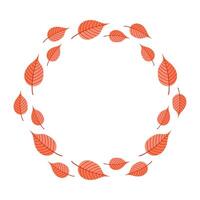 Decorative round frame made of orange-red fall leaves vector