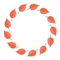 Autumn wreath with red and orange leaves on white vector