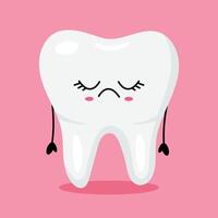 Sad kawaii tooth character with pink background vector